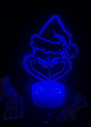 3d лампа грінч, подарунок для любителів різдвяних фільмів, нічник, 7 кольорів, 4...