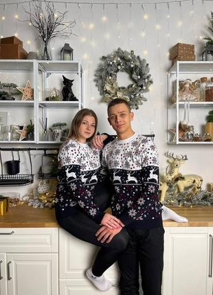 Светр з оленями новорічні парні светри для двох светр з оленем теплий чоловічий та жіночий3 фото