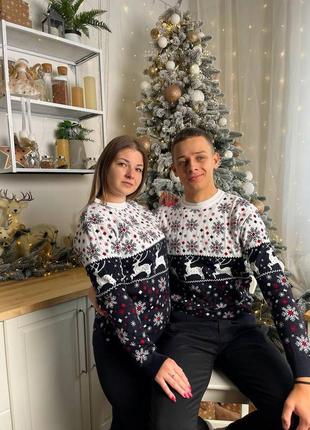 Светр з оленями новорічні парні светри для двох светр з оленем теплий чоловічий та жіночий2 фото