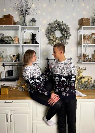 Светр з оленями новорічні парні светри для двох светр з оленем теплий чоловічий та жіночий8 фото