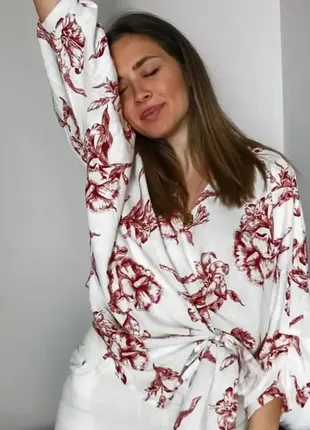 Льняная блуза на запах zara натуральная ткань