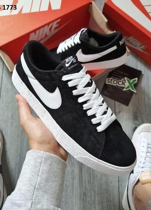 Мужские кроссовки nike blazer low (чорно/білі, замш)