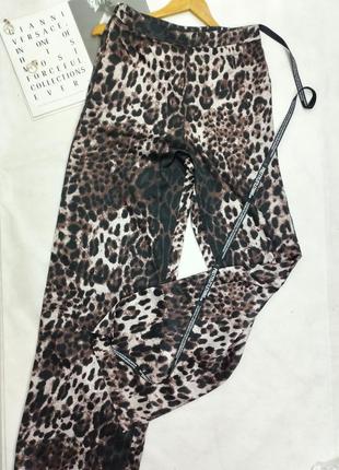 Брюки палаццо леопардовый принт атлас коричневый бежевый штаны2 фото