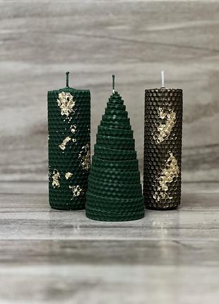 Свічки вощина ялинка зелена коричнева