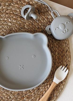 Детская силиконовая тарелка на присоске для первого прикорма "мишка"