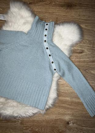 Стильный теплый вязаный свитер реглан гольф свитшот под горло голубой1 фото