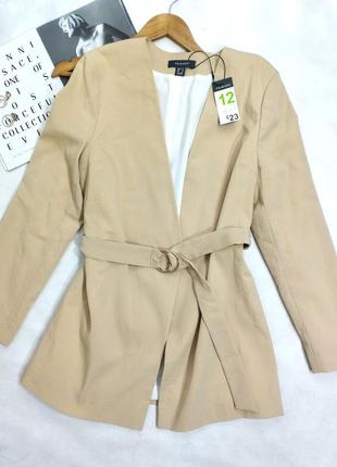 Удлиненный пиджак жакет кремовый желтый с поясом primark1 фото
