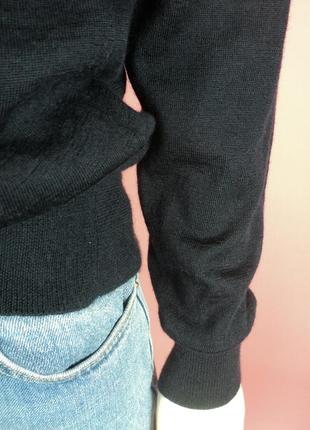 Тонкий шерстяной джемпер пуловер свитер v-образным вырезом теплый синий черный3 фото