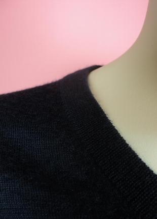 Тонкий шерстяной джемпер пуловер свитер v-образным вырезом теплый синий черный2 фото