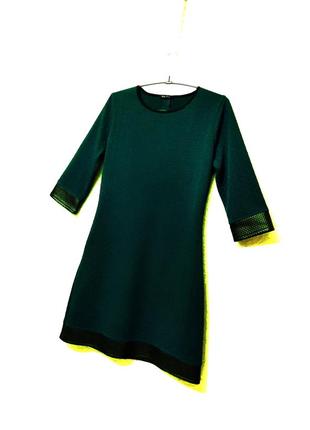 Van gils платье-трапеция мини деми/зима зелёное, чёрная отделка кожзам, стрейч трикотаж женское