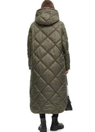 Зимнее женское длинное пальто стеганое с капюшоном размер 42 44 46 48 50 522 фото