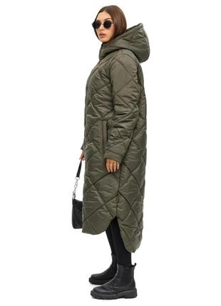 Зимнее женское длинное пальто стеганое с капюшоном размер 42 44 46 48 50 523 фото