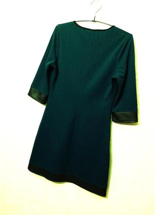 Van gils платье-трапеция мини деми/зима зелёное, чёрная отделка кожзам, стрейч трикотаж женское6 фото