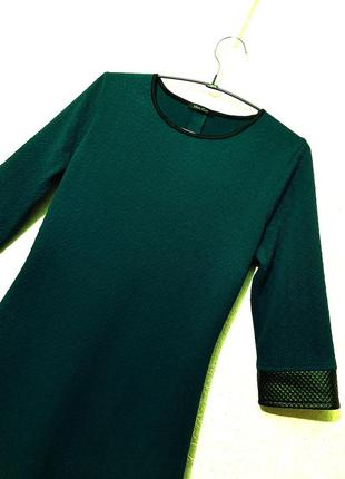 Van gils стильна тепла сукняя зелена, оздоблення чорний шкірозамінник міні трапеція трикотаж жіноча4 фото