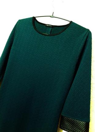 Van gils стильна тепла сукняя зелена, оздоблення чорний шкірозамінник міні трапеція трикотаж жіноча5 фото