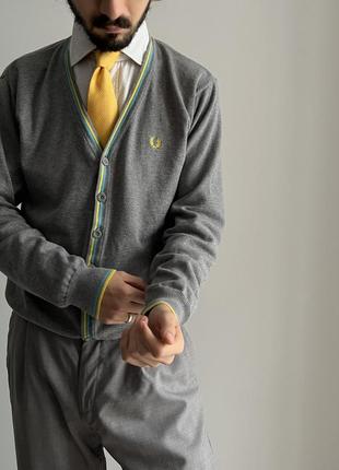 Fred perry cardigan оригинал кардиган кофта свитер свитшот серый красивый премиум свободный стильный английская кэжуал стильный5 фото