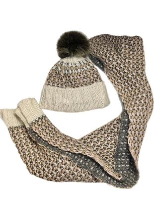 Теплый комплект из двойной шапки и шарфа
