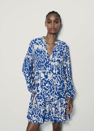 Міні плаття з принтом zara жіноче синьо біле