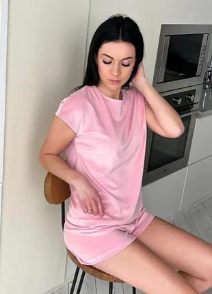 Качественная велюровая женская пижама шорты и футболка6 фото
