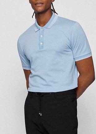 Шикарна футболка поло  hugo boss tailored finest italian fabric regular fit cotton-silk polo shirt light blue