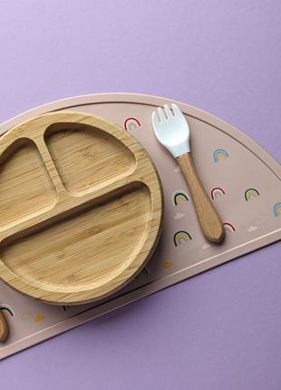 Детская бамбуковая секционная тарелка с силиконовой присоской2 фото