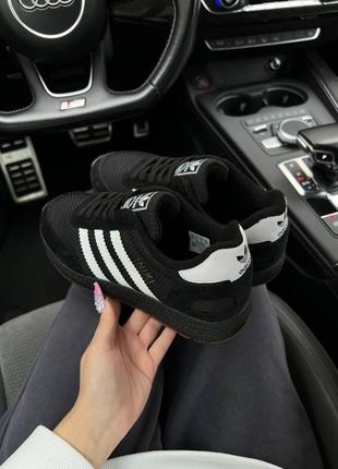 Женские кроссовки adidas originals iniki fleece termo all black white stripes gum
