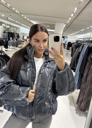 Пуффер дутік анорак куртка металік zara s