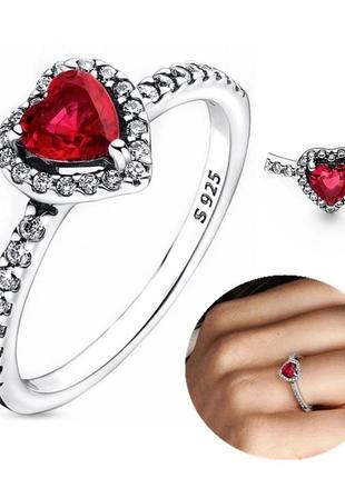 Каблучка кільце колечко перстень  у стилі пандора pandora червоне сердечко срібло 925 проби камінці