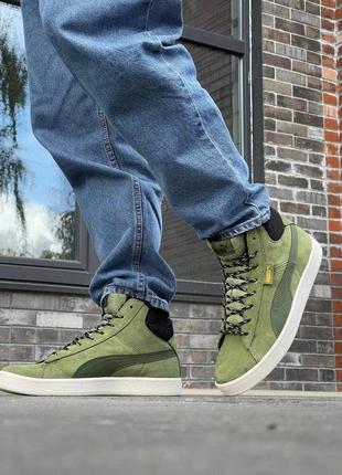 Кросівки puma mid corduroy olive fur4 фото