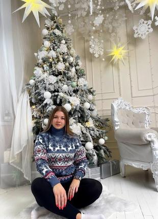 Женский свитер с оленями парные свитера с оленями джинс3 фото
