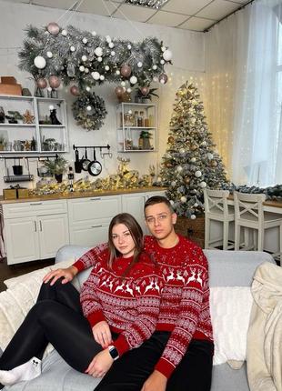 Парные новогодние свитера с оленями фемели лук мужской женский свитер с оленями мягкий...