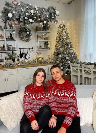 Парные новогодние свитера с оленями фемели лук мужской женский свитер с оленями мягкий...
