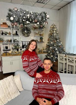 Парные новогодние свитера с оленями фемели лук мужской женский свитер с оленями мягкий...