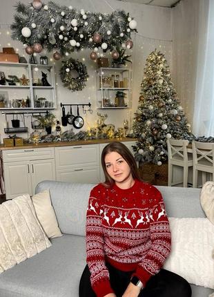 Парные новогодние свитера с оленями фемели лук мужской женский свитер с оленями мягкий...
