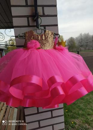 Платье барби малиновое на 1 год нарядное фатиновое бальное новое 80 размер1 фото