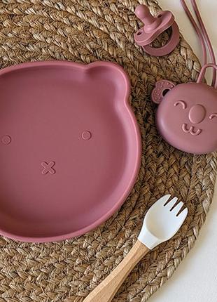 Детская силиконовая тарелка на присоске для первого прикорма "мишка"