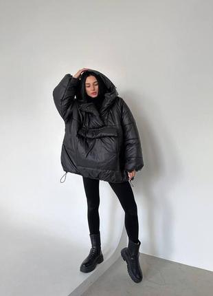 Женская зимняя куртка-анорак с капюшоном оверсайз3 фото