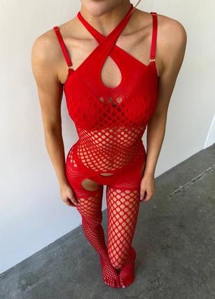 Красный бодистокинг в сетку ❤️ эротическое белье ❤️ соблазнительный бодистокинг ❤️