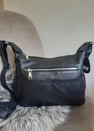 Якісна шкіряна сумка на довгій ручці