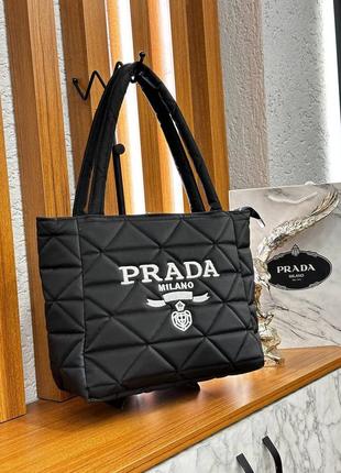 Сумка стьобана жіноча чорна стьобана prada сумка велика прада-шопер