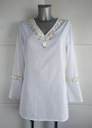 Летняя блуза marks&spencer белого цвета с декором