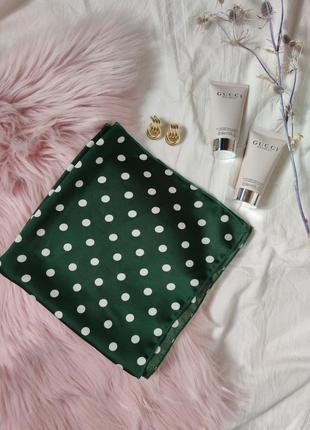 Хустка хустинка платок платочок бант стрічка для волосся на сумку топ-якість зелений в горох4 фото
