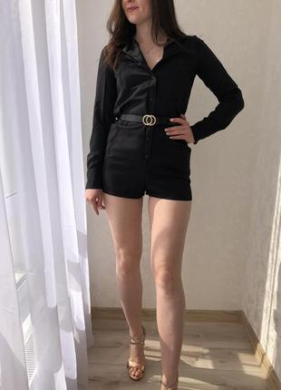 Актуальный трендовый чёрный ромпер комбинезон-пиджак с пуговицами1 фото