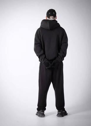 Кофта мужская зимняя теплая skate с капюшоном черная худи кенгуру трехнитка с начесом3 фото