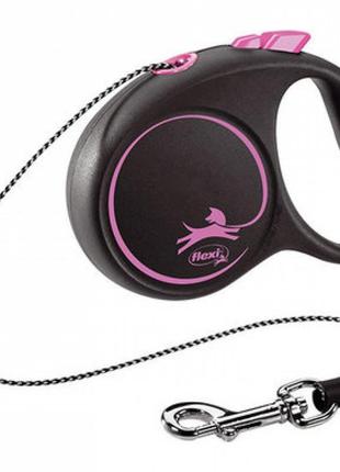 Чорна рулетка для собак із тросовим повідцем xs flexi black design з рожевим кольором 3 м/8 кг