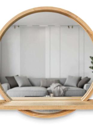 Зеркало круглое с полочкой luxury wood sunrise 60х65 см ясень натуральный1 фото