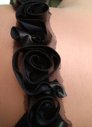 Летняя чёрная туника удлиненная маечка с глубоким вырезом на спине и розами/l4 фото
