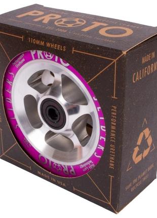Колеса для трюкового самокату proto sliders (starbright pro scooter wheels 2-pack 110mm - neon purple on raw)4 фото