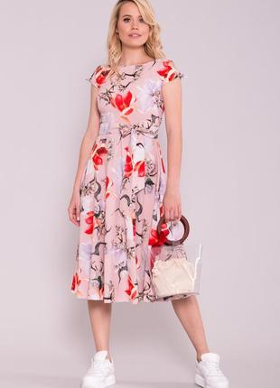 Платье - колокольчик с юбкой миди актуальный цветочный принт1 фото