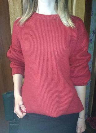 Темно красный свитер джемпер теплый оверсайз-s m l2 фото